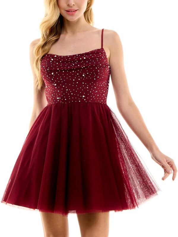 VESTIDO CORTO VINO CON PERLAS