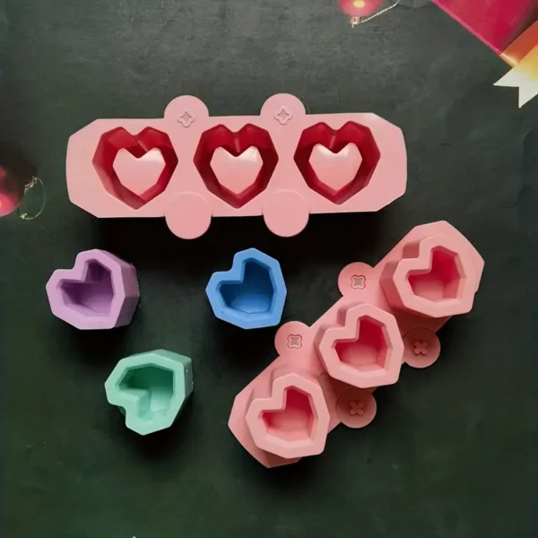 MOLDE DE SILICONA 3D - DISEÑO DE CORAZONES X 3