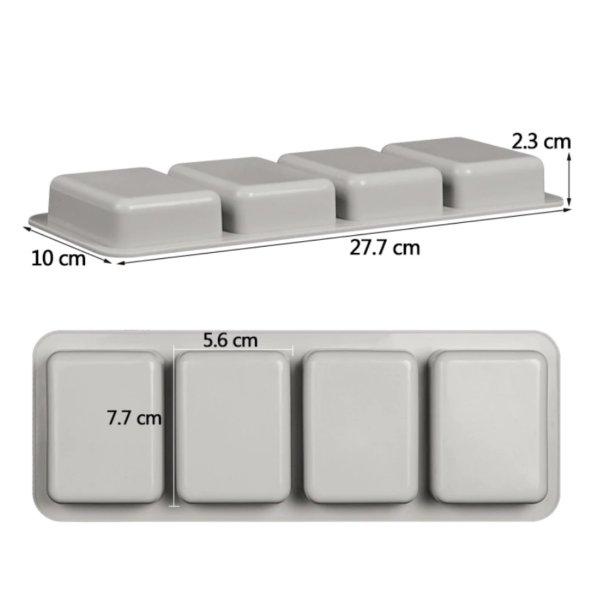 MOLDE DE SILICONA 3D - DISEÑO RECTANGULAR 4 CAVIDADES