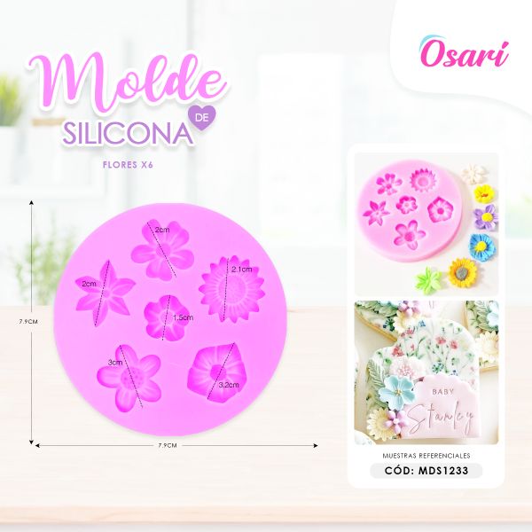 MOLDE DE SILICONA 3D - DISEÑO RODONDO FLORES
